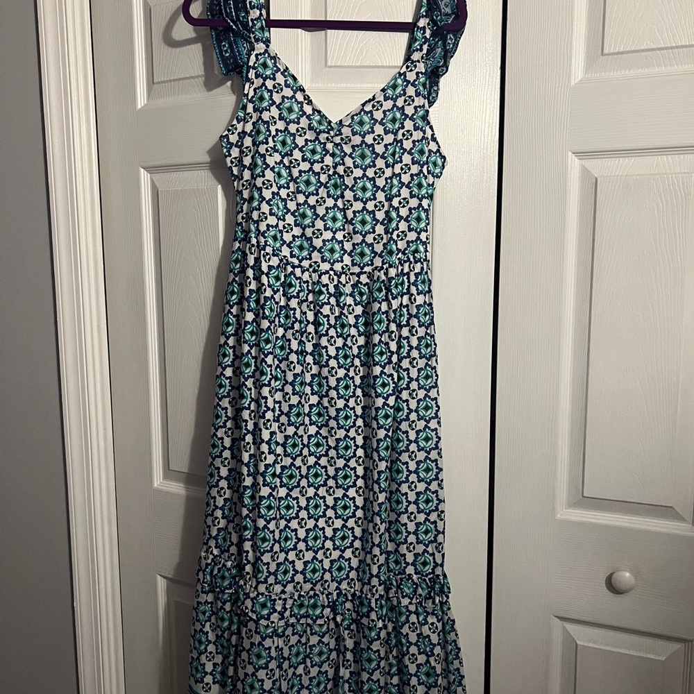 Lucky Brand Blue and White Patterned Maxi Dress
